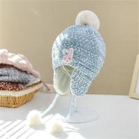 韩版宝宝护耳帽子冬季女儿童毛线帽婴儿加绒1保暖2女童针织帽秋冬 雪花兔-蓝色 6个月-4岁(46-53)弹力大