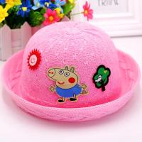 [儿童帽子女] 夏季韩版潮帽防晒遮阳沙滩帽蝴蝶结款女童帽子 小猪圆帽粉红色 默认尺寸