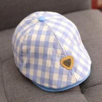 宝宝帽子春秋季男童薄款儿童贝雷帽1岁0小孩6-12个月2婴儿鸭舌3潮 格子蓝 1-2岁/帽围46-50cm
