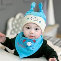 秋季男女儿0到3个月婴儿帽子冬季男童1岁宝宝春秋款秋冬小孩6 睡觉猪-蓝色 单帽(0-12个月)