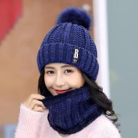 单独围脖  冬天加绒毛线帽韩版青年甜美可爱女士秋冬季针织帽百搭保暖 成人-藏青 单独围脖(加绒加厚有弹力)
