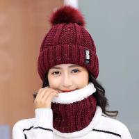 帽子女冬天加绒毛线帽韩版青年甜美可爱女士秋冬季针织帽百搭保暖 成人-酒红 单独围脖(加绒加厚有弹力)