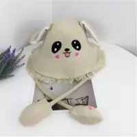 耳朵会动的帽子学生可爱兔耳朵帽兔子帽气囊帽网红同款渔夫帽盆帽 耳朵会动(磨边款)-米色 成人款(54-58cm)