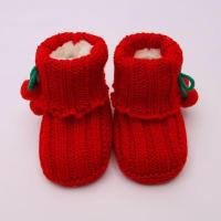 秋冬季婴儿毛线鞋0-6-9个月成品宝宝毛线鞋3儿加绒软底学步鞋 红色樱桃加绒款 均码0-9个月内长约11cm左右