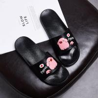 一字拖凉拖鞋女夏外穿情侣家居防滑鞋室内浴室卡通亲子厚底拖鞋男 小猪款黑色 38-39码