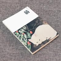 山野绿素描本学生用手绘复古小随身速写本涂鸦本绘画本空白笔记本 A5-白纸内页-绿叶猫-64张薄款