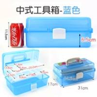 美术工具箱小学生画画手提大号透明塑料中小号美甲家用绘画收纳盒 大号三层(颜色随机)默认