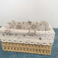 编收纳筐纸柳藤编收纳篮桌面收纳盒化妆品茶几钥匙收纳箱迷你号 卡其色小号:长18*宽12*高9厘米