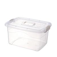 加厚手提透明收纳箱塑料玩具收纳盒有盖小中号整理箱储物箱 特厚透明（手柄米色） 小号：长28宽19.5高16.5厘米