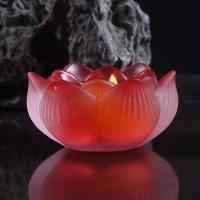水晶酥油灯座家用莲花灯供佛灯蜡烛台供灯灯座供佛七彩莲花灯座 A1酥油灯座[红色]