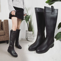 冬季高筒靴子女2020新款英伦风网红骑士靴百搭黑色不过膝机车皮靴