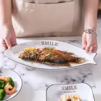 创意简约欧式鱼盘子家用大号长方形餐盘蒸鱼盘子北欧烤鱼盘可微波