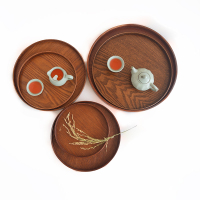 日式圆形木质托盘家用茶杯盘放杯子的托盘木盘子创意果盘餐盘商用