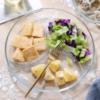 钢化玻璃三分格餐盘配菜盘子早餐水果沙拉盘子分隔甜品零食盘子