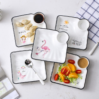 饺子盘子带醋碟家用个性早餐餐具ins 风创意网红分格餐盘寿司碟子
