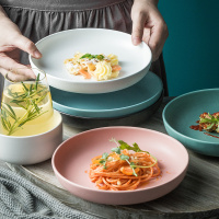 北欧盘子菜盘家用创意碟子餐具餐盘陶瓷汤盘沙拉盘圆盘陶瓷盘瓷盘