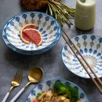 日式菜盘家用套装釉下彩青花陶瓷圆盘子家用微波炉餐具碟子