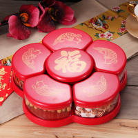 创意分格旋转糖果盒家用分格带盖客厅干果盘瓜子坚果盘婚庆喜糖盒