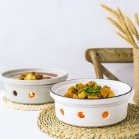 酒店陶瓷保温盘 干锅 可加热酒精连炉盘 中式餐厅手绘圆形汤菜盘