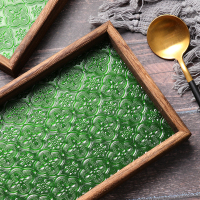 复古海棠玻璃托盘家用放茶杯长方形实木茶盘创意木小型小号水果盘