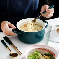北欧简约陶瓷饭碗泡方便面杯碗带盖带手柄学生餐碗汤碗可微波炉
