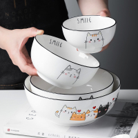 大碗汤碗面碗家用8寸碗单个北欧创意猫咪陶瓷餐具大号汤盆6寸饭碗