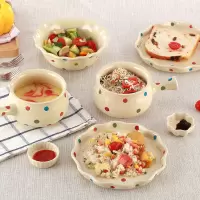 波点碗套装碗陶瓷碗碟餐具可爱碗盘套装碗具套装早餐盘子麦片碗
