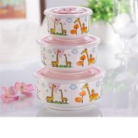 带盖陶瓷保鲜泡面碗三件套微波炉密封便当保鲜盒