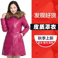 秋冬女成人长袖防水防油皮罩衣修身带拉链羽绒服棉衣外套厨房围裙