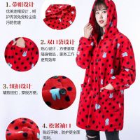 法兰绒罩衣成人长袖加绒加厚护衣珊瑚绒工作服厨房围裙女穿衣冬季