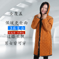 加绒加厚羽绒服罩衣女工作服男厨房夹棉长款加肥成人围裙女长袖