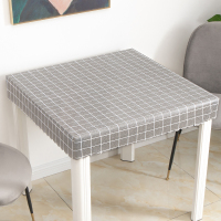 烤火罩套pvc桌面皮套正方形防水防油电暖桌罩pu皮防尘皮革电炉罩|烟灰色格子 70*70