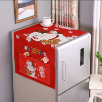 棉麻印花冰箱盖布遮盖防尘布滚筒洗衣机冰箱盖巾微波炉烤箱|红色-万福猫 50*135厘米冰箱/洗衣机