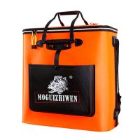 多功能eva钓鱼桶鱼护桶鱼桶加厚可折叠钓鱼箱装鱼桶活鱼桶打|橙色双层 43*22*43CM