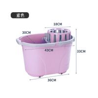 大号加厚带轮拖把桶塑料老式家用地拖桶海棉抹布拖把拧干甩干|伸缩沥水紫色
