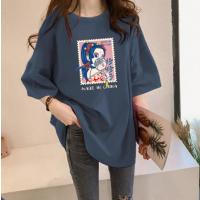 100%纯棉中长款宽松大码短袖印花t恤显瘦百搭女学生春夏韩版