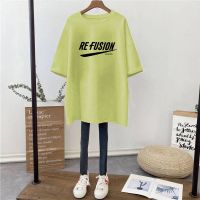 [100%纯棉]中长款宽松大码短袖印花T恤显瘦百搭女学生春夏韩版