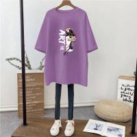 [100%纯棉]中长款宽松大码短袖印花T恤显瘦百搭女学生韩版春夏