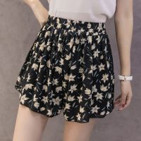 大码阔腿裤[带内衬]夏季新款半身宽松雪纺印花短裤女打底裤裙