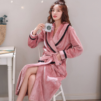 睡袍女冬加厚珊瑚绒睡衣男秋冬季法兰绒浴袍女长款大码家居服晨袍