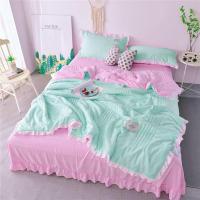 韩版纯色花边夏凉被空调被三四件套夏天单双人水洗棉薄被子可机洗