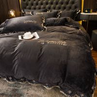 加厚水晶绒床裙式四件套欧式珊瑚绒床单被套三件套法兰绒床上用品