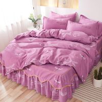 床罩床裙款四件套亲肤磨毛蕾丝花边宫廷风床上网红三件套床单被套