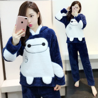 冬季加厚保暖情侣男女睡衣女生法兰绒长毛绒可爱连帽睡衣女家居服