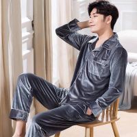 金丝绒情侣睡衣女冬长袖套装韩版丝绒秋冬男士加肥加大宽松家居服