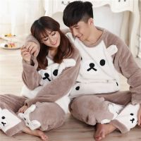 秋冬款法兰绒情侣睡衣男士冬天加绒加厚睡衣女士珊瑚绒家居服套装
