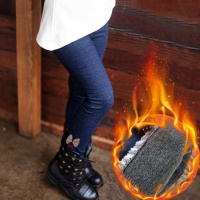 秋冬童装女童加绒加厚打底裤儿童外穿裤子中大童女孩仿牛仔长裤潮