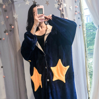 星星睡袍女睡袍女冬长款加厚长款法兰绒可爱星星睡袍女加绒加大码