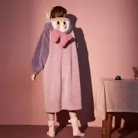 睡衣女秋冬长毛珊瑚绒长款睡袍女法兰绒睡袍睡裙女家居服可外穿