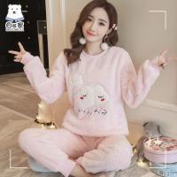 睡衣女冬季法兰绒睡衣家居服韩版可爱卡通珊瑚绒睡衣女士加厚套装